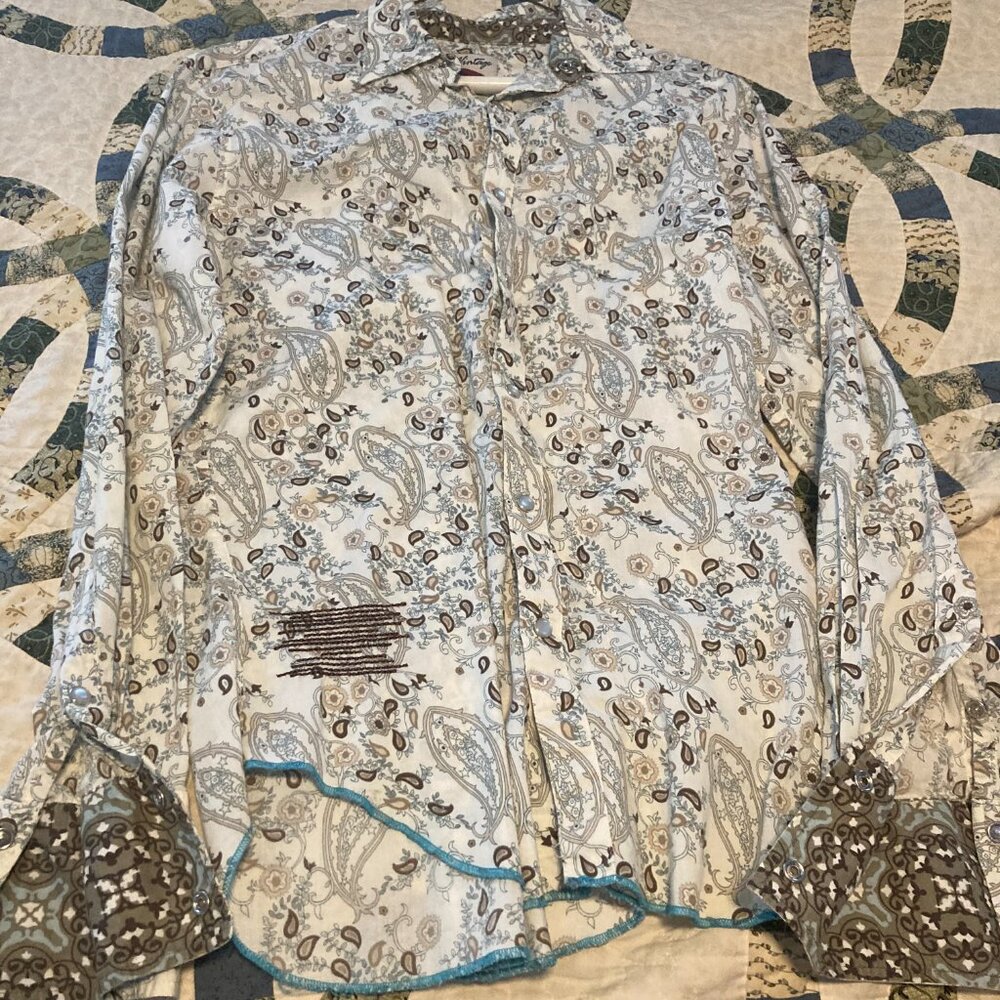 Rare Vintage Brand Pearl Snap Mens Large Paisley Print - Medium